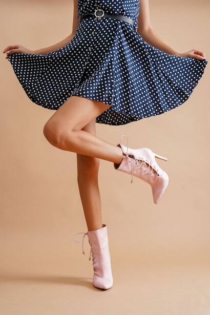 Kadın Dıştan Bağcıklı Topuklu Bot Aida  Pudra Süet  4