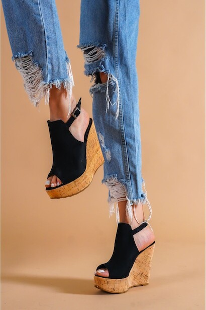 Kadın Arkası Açık Dolgu Topuklu Ayakkabı Athena  Siyah 4