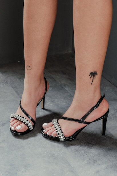 Siyah Ayna Taşlı Bant Detaylı Kadın Abiye Ayakkabı Gloria 