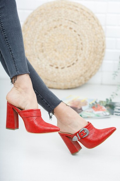 Kadın Krokodil Tokalı Topuklu Terlik Bacy 