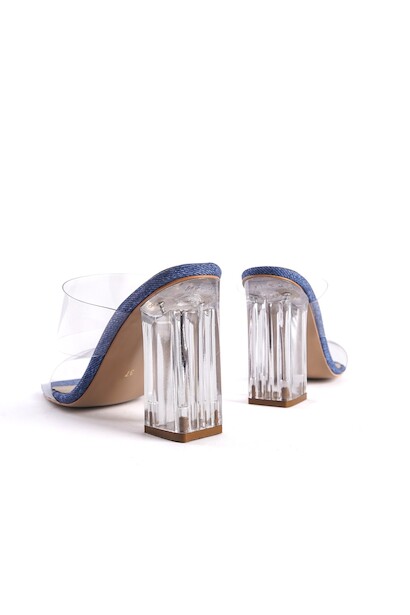 Kadın Şeffaf Topuklu Terlik Bale  Mavi Kot 6