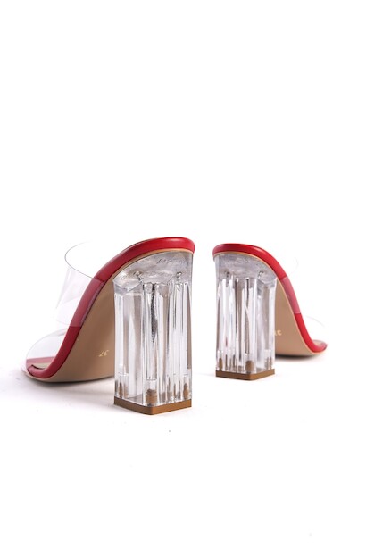 Kadın Şeffaf Topuklu Terlik Bale  Kırmızı Cilt 6