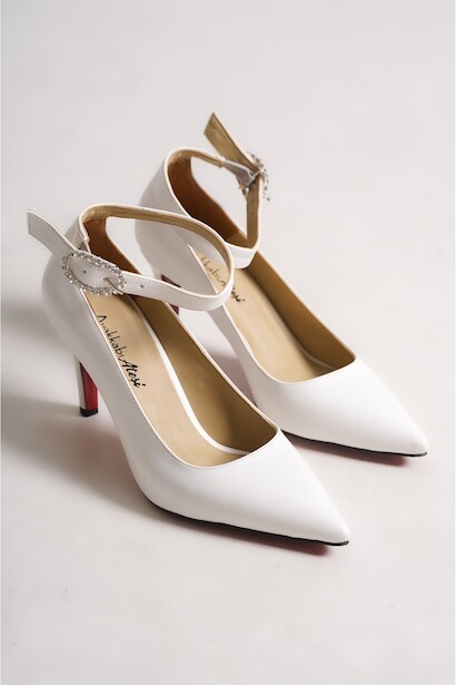 Kadın Baretli İnce Topuklu Ayakkabı Stiletto Tracy  Beyaz Cilt  4