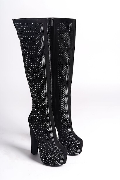 Kadın Komple Taş Detay Yüksek Topuklu Çizme Catty 