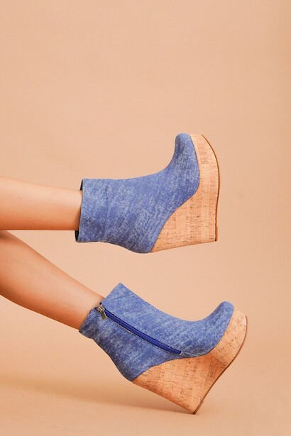 Kadın Dolgu Topuk Fermuarlı Bot Daina  Kot 4