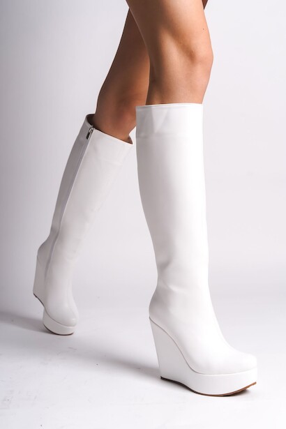 Kadın Dolgu Topuklu Çizme Kelly Beyaz Cilt  4