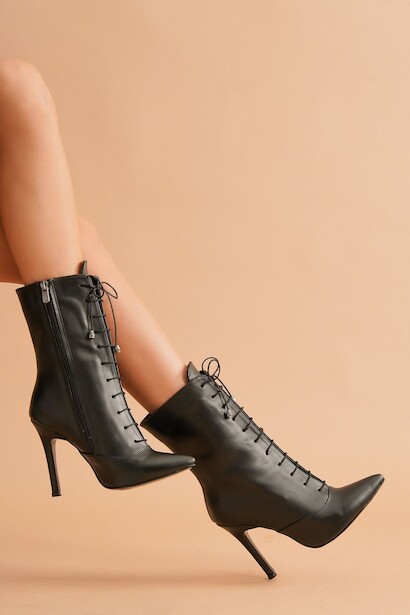 Kadın Bağcıklı İnce Topuklu Uzun Bot Edge 