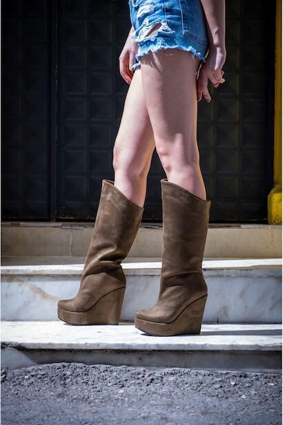 Kadın Dolgu Topuk Diz Altı Çizme Elin 