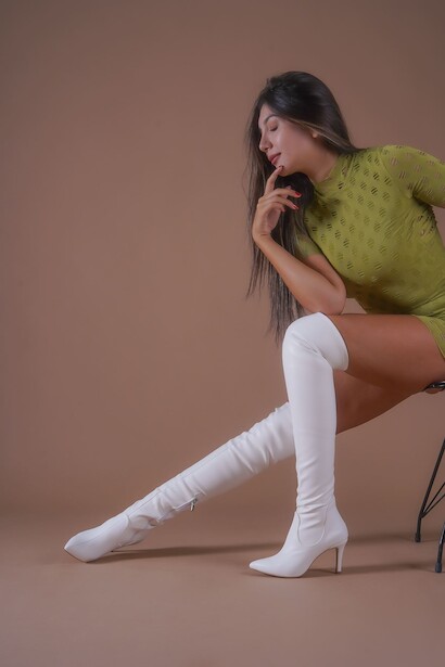 Kadın Kısa Topuk Sivri Burun Diz Üstü Çizme Firefly 