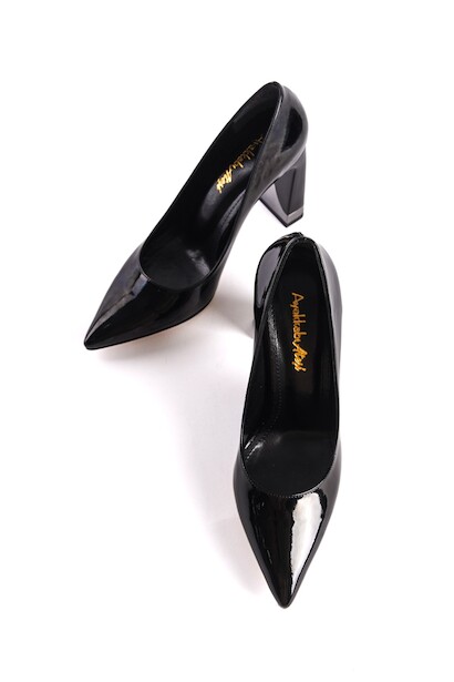 Siyah Rugan Tasarım Topuklu Kadın Stiletto Harly  Siyah 6