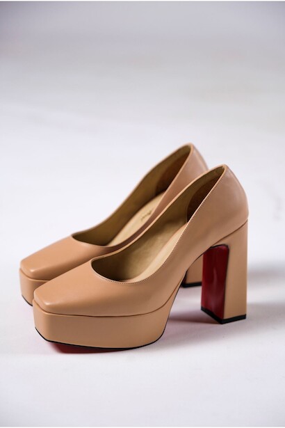 Nude Kadın Kalın Topuklu Ayakkabı Stiletto Ecovan 