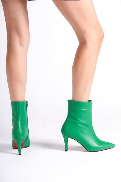 Kadın Kısa Topuklu Sivri Burun Bot Deco Yeşil  4