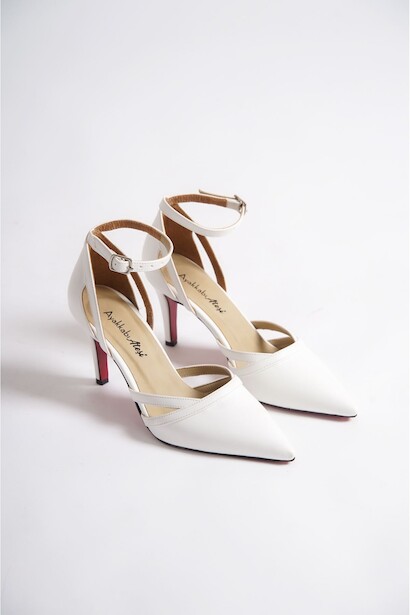 Kadın Sivri Burun Kısa Topuklu Ayakkabı Jamila  Beyaz Cilt  4
