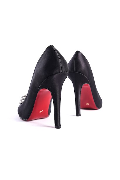 Kadın Kalp Tokalı Stiletto Topuklu Ayakkabı Adrian  Siyah Saten 6
