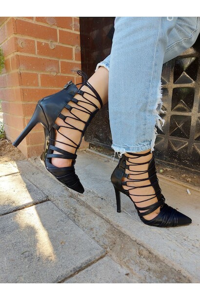 Kadın Sivri Burun Bağcıklı Topuklu Ayakkabı Long