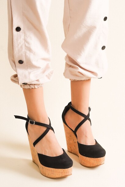 Kadın Çift Baret Dolgu Topuklu Ayakkabı Moon  Siyah 4