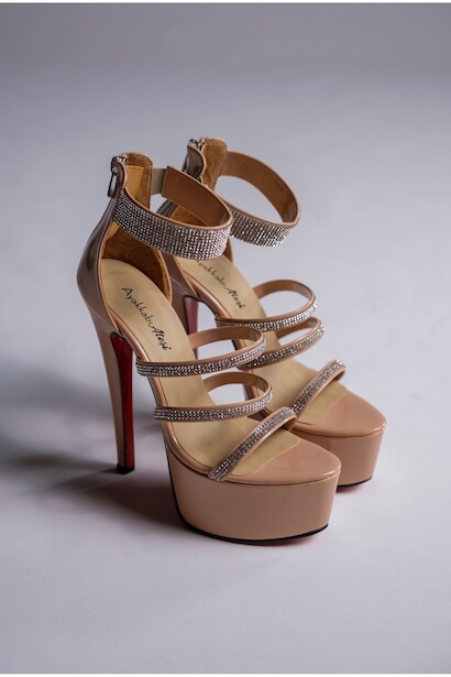 Kadın Taş Bant Detay Platform İnce Topuklu Ayakkabı Jewelry 