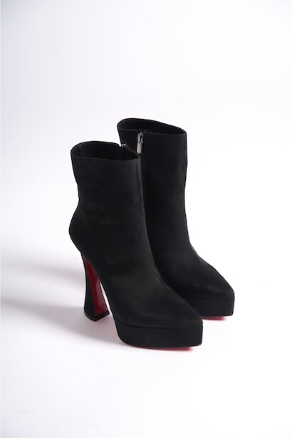 Kadın Sivri Burun Platform Bot Space  Siyah Süet 4