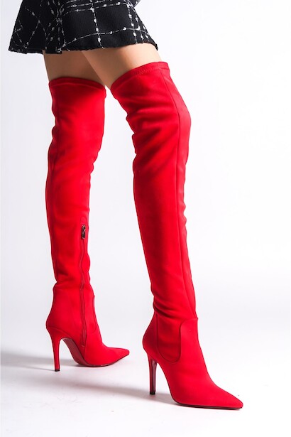 Kadın Yarım Fermuar Diz Üstü Streç Çizme Anjelika 