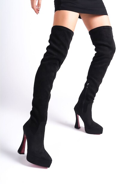 Kadın Sivri Burun Platform Diz Üstü Streç Çizme Cora 