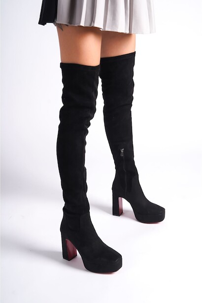 Kadın Kalın Topuk Diz Üstü Streç Çizme Valencia 