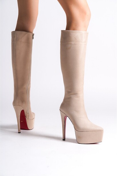 Kadın Sivri Burun Yüksek Topuklu Çizme Carmen  Ten Süet  4