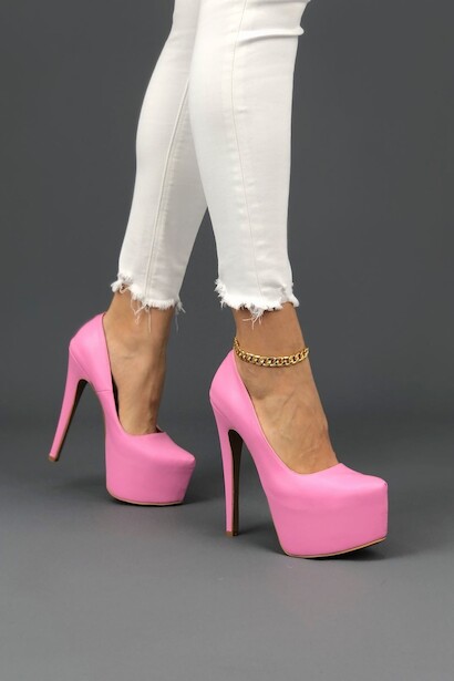 Kadın İnce Topuklu Platform Ayakkabı Ribbon 