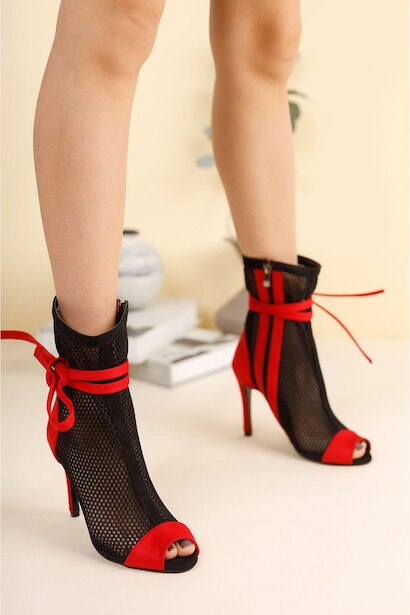 Kadın Fileli Tasarım İpli İnce Topuklu Ayakkabı Sugar 