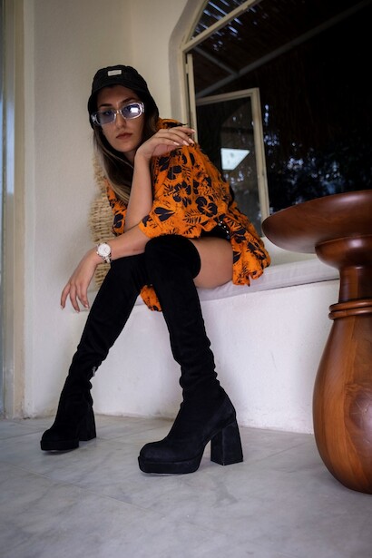 Kadın Kalın Topuk Diz Üstü Streç Çizme Emery 