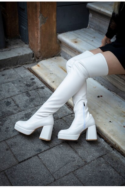 Kadın Kalın Topuk Diz Üstü Streç Çizme Emery 