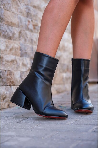 Kadın Kısa Kalın Topuk Bot Mirach  Siyah Cilt 4