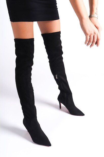 Kadın Yarım Fermuarlı Diz Üstü Streç Çizme Borns