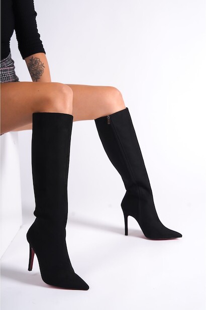 Kadın Sivri Burun Yüksek Topuklu Diz Altı Çizme Limbo 