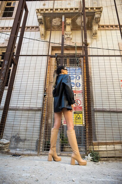 Kadın Kalın Topuk Platform Çizme Ulrika  Nude Cilt 4