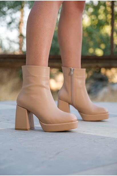 Kadın Kalın Topuk Platformlu Bot Layana  Nude Cilt 4