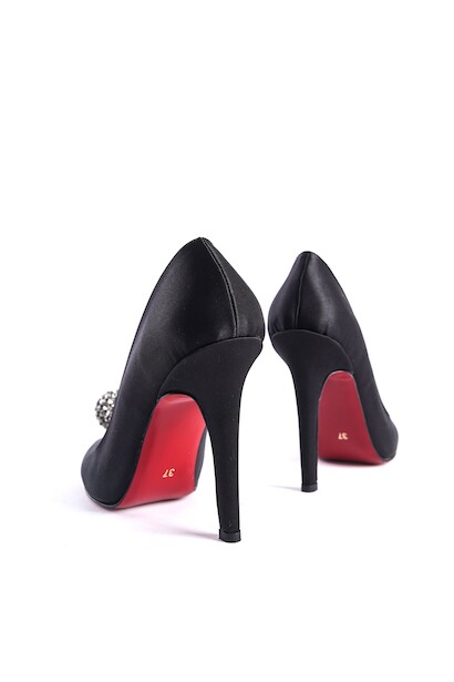 Kadın Taşlı Toka Detaylı İnce Topuklu Stiletto Wanda  Siyah Saten 6