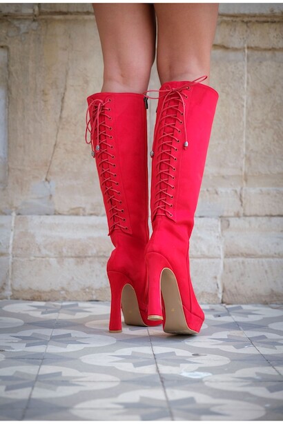 Kadın Süs Bağcıklı Platform Çizme Tessi 