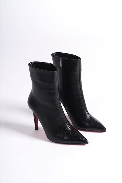 Kadın Sivri Burun Topuklu Bot Togi  Siyah Krokodil 4