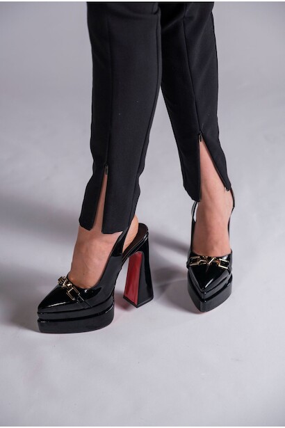 Kadın Çift Platform Tasarım Arka Açık Yüksek Topuklu Ayakkabı Pacha 