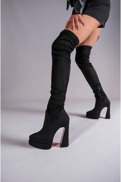 Kadın Çift Platform Yüksek Topuklu Diz Üstü Çizme Brewery 