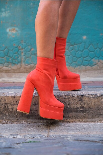 Kadın Çift Platform Kalın Topuk Bot Vega  Turuncu 4