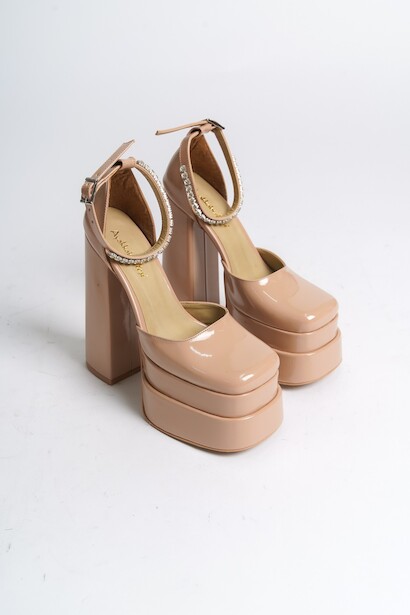 Kadın Çift Platform Özel Tasarım Nikah Ve Gelinlik Yüksek Topuklu Kadın Ayakkabısı Figoro  Nude Rugan 4