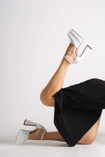 Kadın Çift Platform Özel Tasarım Topuklu Ayakkabı Regina  Beyaz Rugan  4