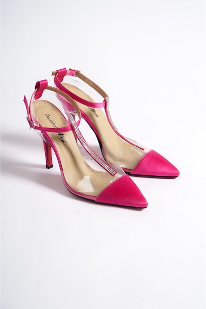 Kadın Taş Detay Sivri Burun Topuklu Ayakkabı Katrina Fuşya Saten  4