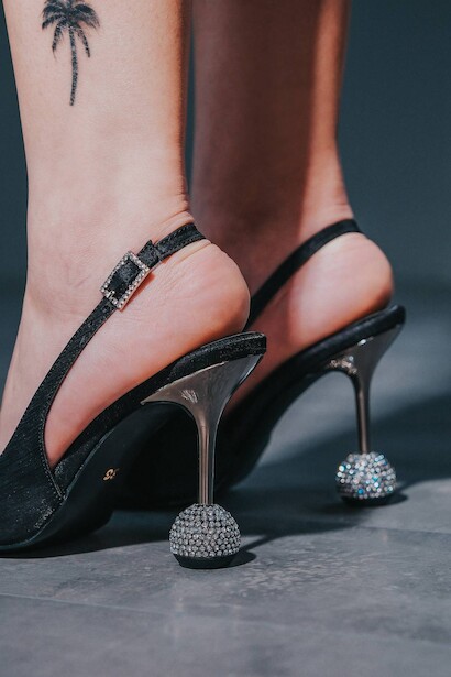 Siyah Parlak Saten Kadın Taş Topuklu Ayakkabı Ciane  Siyah Saten 6