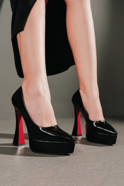 Kadın Özel Tasarım Platform Ayakkabı Mila  Siyah Rugan 4