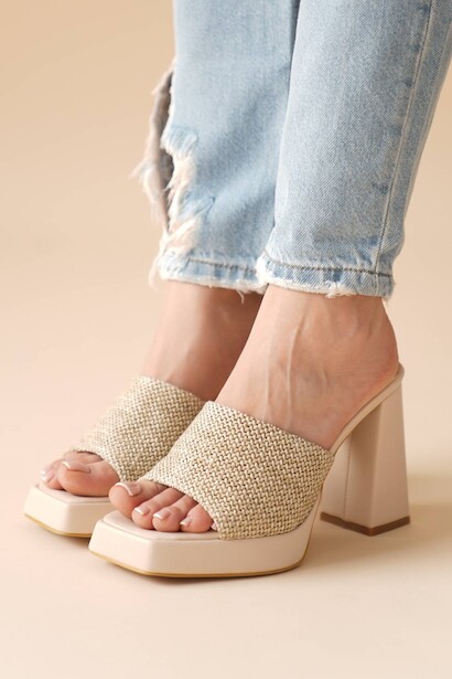 Kadın Platform Topuklu Terlik Piyole 