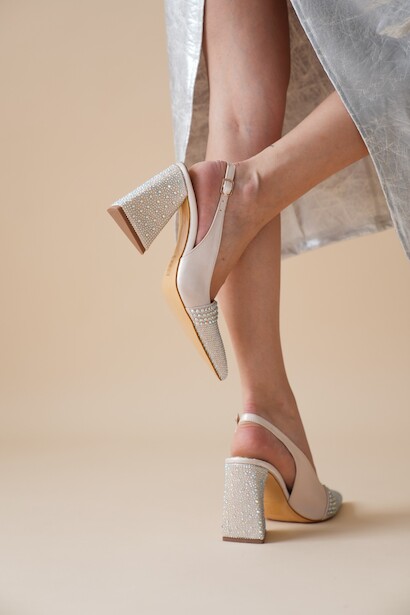 Bej Taşlı Tasarım Topuklu Ayakkabı Riena Bej  6