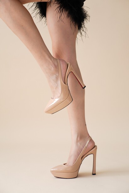 Kadın Platform Topuklu Ayakkabı Tinevi  Nude Rugan  6