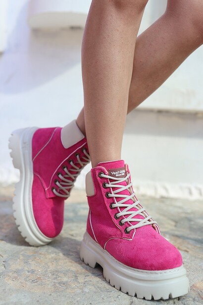 Kadın Bağcıklı Düz Bot Herrie  Fuşya Cilt 4